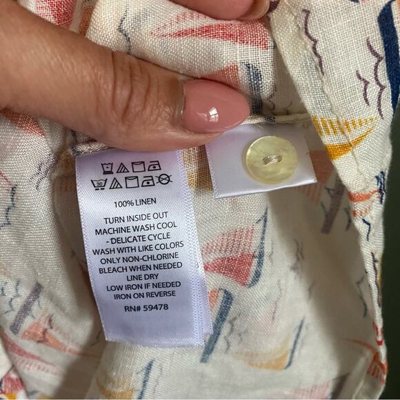 Summer Sailboat Linen Button Down Sleeveless Beach Coverup - Picture 7 of 7